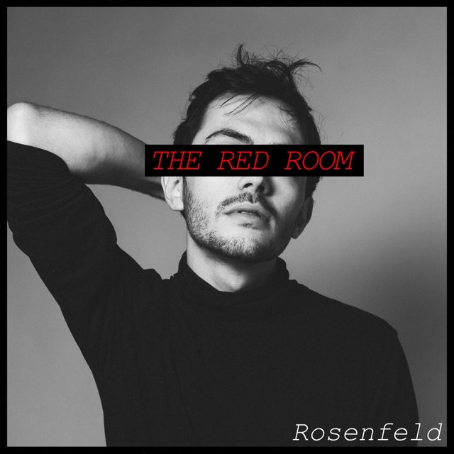 Pochette de The Red Room : portrait en noir et blanc d’un homme, la main dans les cheveux, le titre en rouge sur un bandeau noir